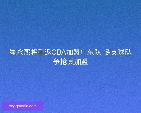 崔永熙将重返CBA加盟广东队 多支球队争抢其加盟